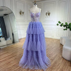 Robe de soirée de luxe à bretelles spaghetti style arabe lilas 2025, coupe trapèze, avec appliques en dentelle, pour soirée, LA72618 