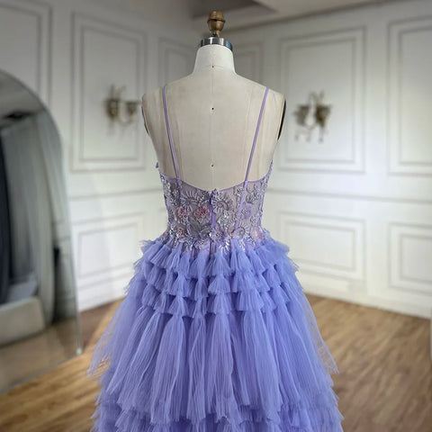 Robe de soirée de luxe à bretelles spaghetti style arabe lilas 2025, coupe trapèze, avec appliques en dentelle, pour soirée, LA72618 