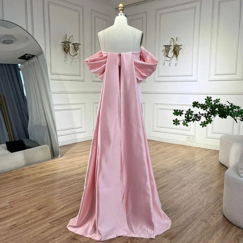 Robe de soirée luxueuse rose pâle à épaules dénudées pour femme, LA72414