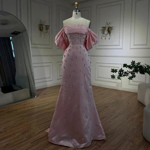 Robe de soirée luxueuse rose pâle à épaules dénudées pour femme, LA72414