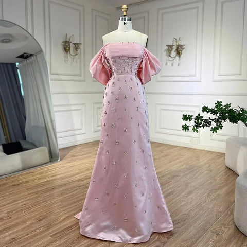 Robe de soirée luxueuse rose pâle à épaules dénudées pour femme, LA72414