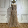 Vestido de noche de sirena elegante color nude árabe 2025 con falda de cuentas y cordones para bodas y fiestas de mujeres LA72375 