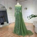 Vestido de noche de sirena elegante color nude árabe 2025 con falda de cuentas y cordones para bodas y fiestas de mujeres LA72375 