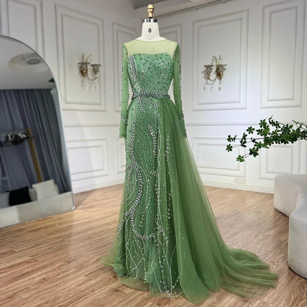 Vestido de noche de sirena elegante color nude árabe 2025 con falda de cuentas y cordones para bodas y fiestas de mujeres LA72375 