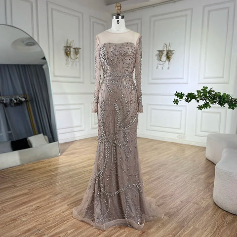 Vestido de noche de sirena elegante color nude árabe 2025 con falda de cuentas y cordones para bodas y fiestas de mujeres LA72375 