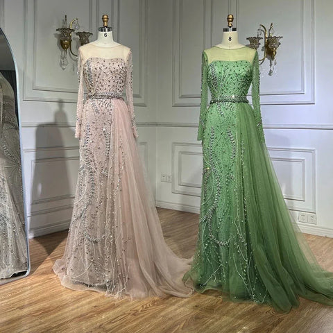 Vestido de noche de sirena elegante color nude árabe 2025 con falda de cuentas y cordones para bodas y fiestas de mujeres LA72375 