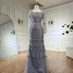 Luxury Dubai Arabic  Sage Green Mermaid Evening Dress Gowns  for  Party LA72126A