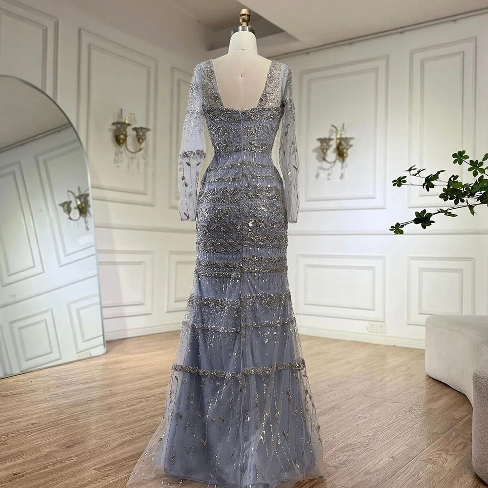 Luxury Dubai Arabic  Sage Green Mermaid Evening Dress Gowns  for  Party LA72126A
