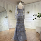 Luxury Dubai Arabic  Sage Green Mermaid Evening Dress Gowns  for  Party LA72126A