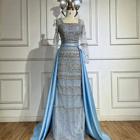 Luxury Dubai Arabic  Sage Green Mermaid Evening Dress Gowns  for  Party LA72126A