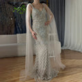 Vestido de noche de lujo saudí de 2025, estilo sirena, color nude, con capa y cuentas, para ocasiones formales LA72748 