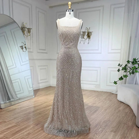 Vestido de noche de lujo con mangas capa, elegante y con cuentas, estilo sirena, color nude árabe, para mujer, ideal para bodas y fiestas (LA72320) 