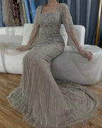 Vestidos de noche de sirena estilo saudí con mangas capa y cuentas, estilo árabe, para ocasiones formales (LA72261B) 