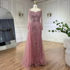 Vestido de sirena elegante rosa árabe 2025 con sobrefalda de cuentas de lujo para mujer, ideal para bodas y fiestas LA72441 