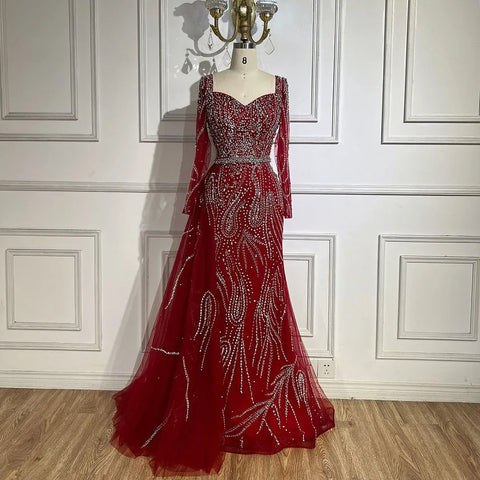 Vestido de sirena elegante rosa árabe 2025 con sobrefalda de cuentas de lujo para mujer, ideal para bodas y fiestas LA72441 