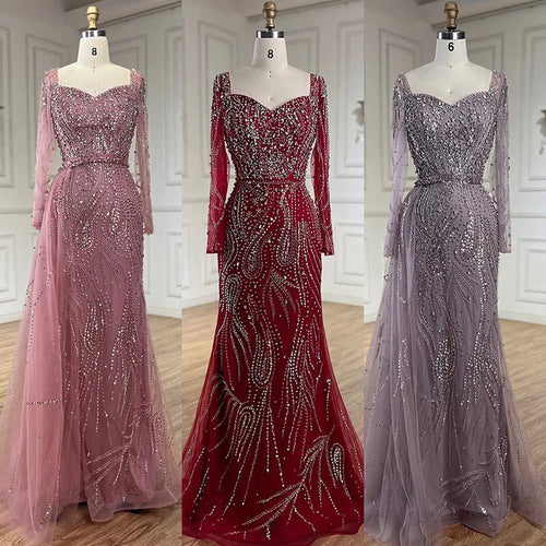 2025 Arabic Pink Elegant Mermaid Gowns with Luxury Beaded Overskirt for Women Wedding Party LA72441