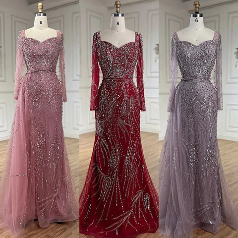 Vestido de sirena elegante rosa árabe 2025 con sobrefalda de cuentas de lujo para mujer, ideal para bodas y fiestas LA72441 