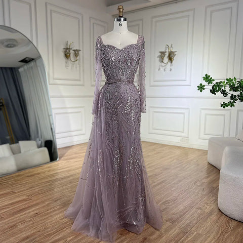 Vestido de sirena elegante rosa árabe 2025 con sobrefalda de cuentas de lujo para mujer, ideal para bodas y fiestas LA72441 