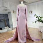 Vestido de noche de lujo estilo sirena rosa árabe, elegante, con cuentas, de satén, para mujer, ideal para fiestas, estilo Dubái, modelo LA72001A 