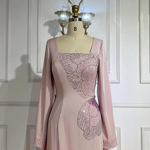 Vestido de noche de lujo estilo sirena rosa árabe, elegante, con cuentas, de satén, para mujer, ideal para fiestas, estilo Dubái, modelo LA72001A 