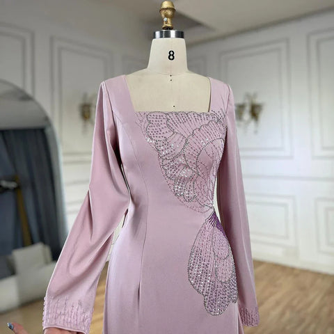 Vestido de noche de lujo estilo sirena rosa árabe, elegante, con cuentas, de satén, para mujer, ideal para fiestas, estilo Dubái, modelo LA72001A 