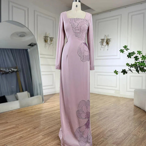 Vestido de noche de lujo estilo sirena rosa árabe, elegante, con cuentas, de satén, para mujer, ideal para fiestas, estilo Dubái, modelo LA72001A 