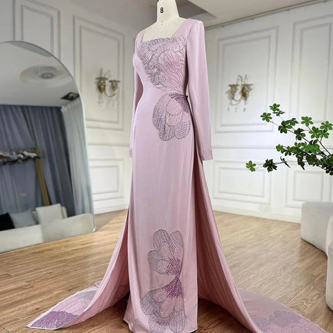 Vestido de noche de lujo estilo sirena rosa árabe, elegante, con cuentas, de satén, para mujer, ideal para fiestas, estilo Dubái, modelo LA72001A 