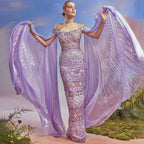 Vestido de noche de lujo estilo sirena con mangas capa color púrpura árabe, con cuentas, estilo Dubai, para mujer, ideal para bodas y fiestas (LA72175) 