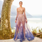 Vestidos de noche largos, elegantes, de corte A, color púrpura árabe, con cuentas, para ocasiones formales LA72752 