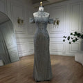 Vestidos de noche de lujo estilo sirena, color plata, nude, con cuentas y cristales, estilo árabe, para mujer, ideales para bodas y fiestas (LA72411) 