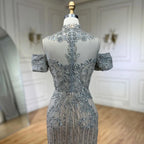 Vestidos de noche de lujo estilo sirena, color plata, nude, con cuentas y cristales, estilo árabe, para mujer, ideales para bodas y fiestas (LA72411) 