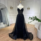 Vestido de noche rosa sirena con tirantes finos estilo árabe, con sobrefalda y cuentas, ideal para bodas y fiestas (LA72451) 