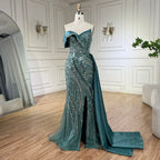 Vestidos de noche de lujo con cuentas turquesas árabes 2025, elegantes, de un solo hombro, para mujer, vestidos de fiesta de bodas LA72335 