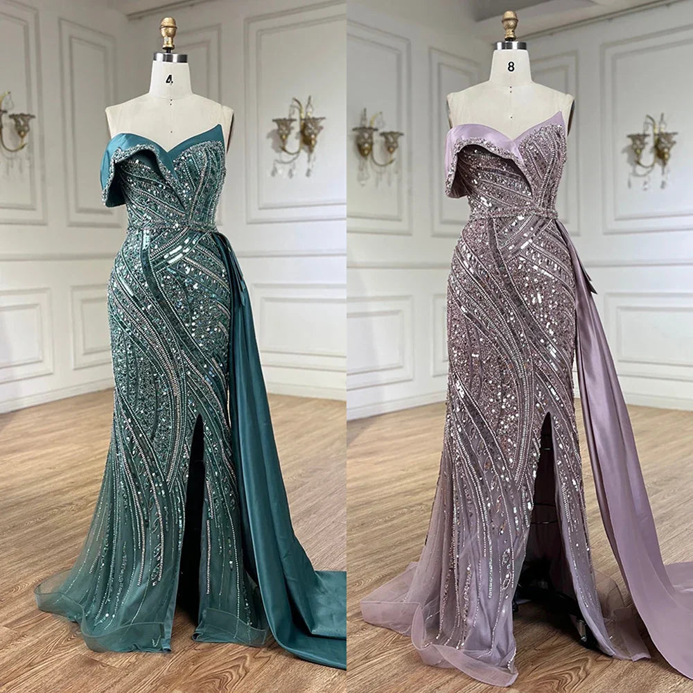Vestidos de noche de lujo con cuentas turquesas árabes 2025, elegantes, de un solo hombro, para mujer, vestidos de fiesta de bodas LA72335 