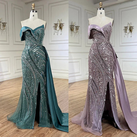 Vestidos de noche de lujo con cuentas turquesas árabes 2025, elegantes, de un solo hombro, para mujer, vestidos de fiesta de bodas LA72335 