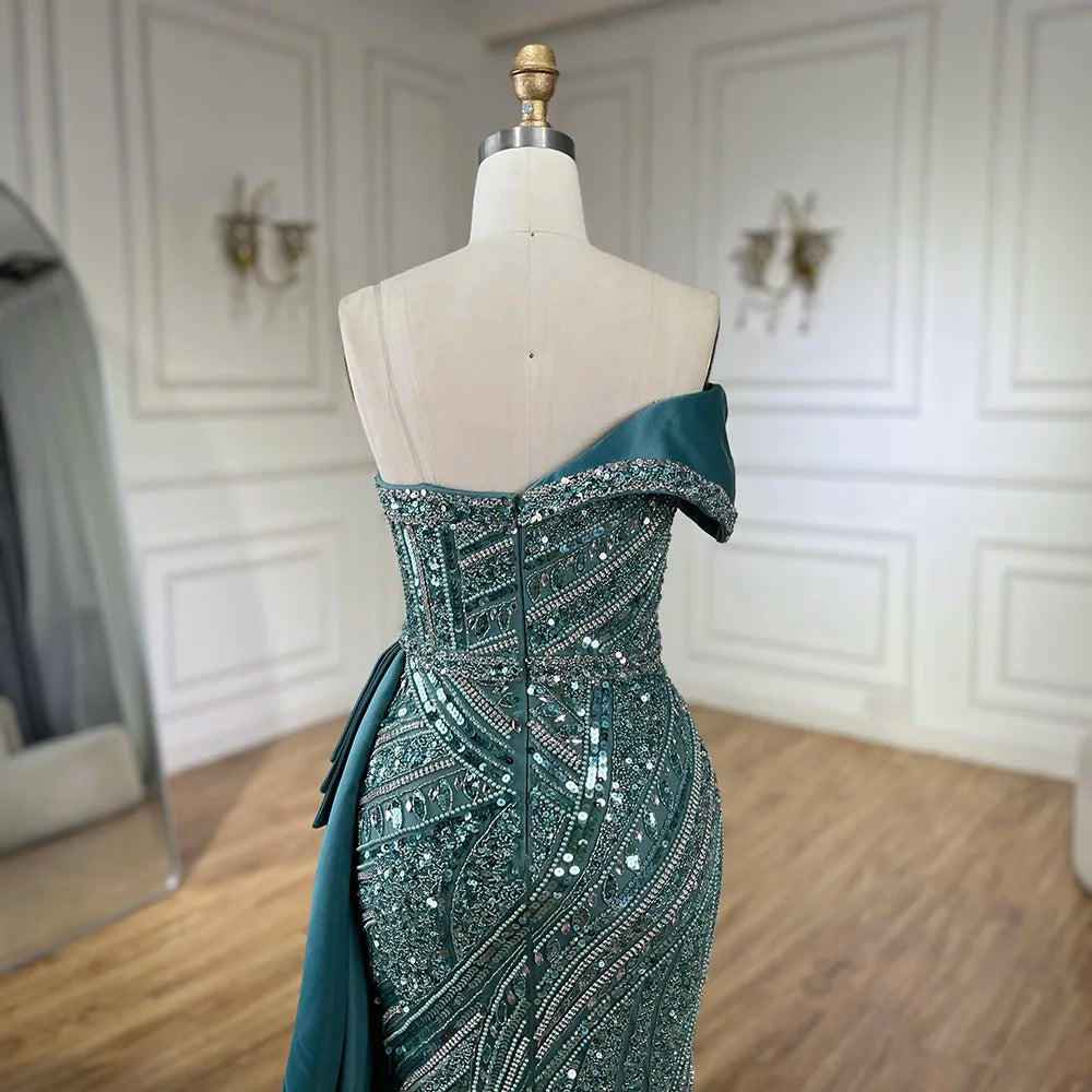 Vestidos de noche de lujo con cuentas turquesas árabes 2025, elegantes, de un solo hombro, para mujer, vestidos de fiesta de bodas LA72335 