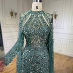 Vestido de noche de lujo estilo sirena con mangas capa color turquesa árabe, con cuentas, estilo Dubai, para mujer, ideal para bodas y fiestas (LA72652) 