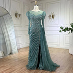 Vestidos de noche largos de lujo estilo sirena, turquesa árabe, con abertura y cuentas, para mujer, estilo Dubai, ideales para bodas y fiestas (LA72448) 