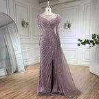 Vestidos de noche largos de lujo estilo sirena, turquesa árabe, con abertura y cuentas, para mujer, estilo Dubai, ideales para bodas y fiestas (LA72448) 