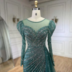 Vestidos de noche largos de lujo estilo sirena, turquesa árabe, con abertura y cuentas, para mujer, estilo Dubai, ideales para bodas y fiestas (LA72448) 