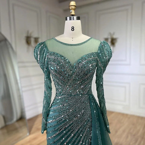 Vestidos de noche largos de lujo estilo sirena, turquesa árabe, con abertura y cuentas, para mujer, estilo Dubai, ideales para bodas y fiestas (LA72448) 