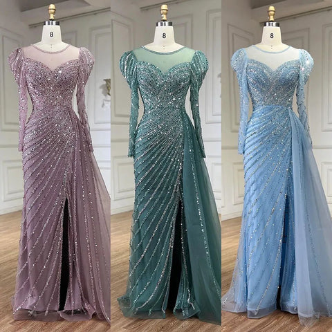 Vestidos de noche largos de lujo estilo sirena, turquesa árabe, con abertura y cuentas, para mujer, estilo Dubai, ideales para bodas y fiestas (LA72448) 
