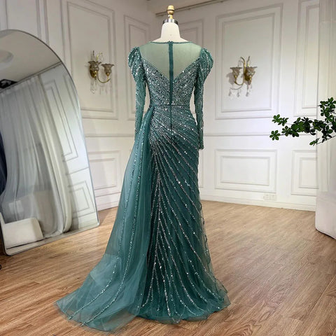 Vestidos de noche largos de lujo estilo sirena, turquesa árabe, con abertura y cuentas, para mujer, estilo Dubai, ideales para bodas y fiestas (LA72448) 