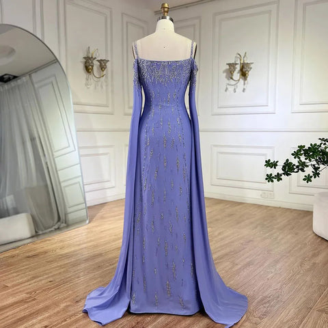 Lilac Mermaid Evening Dress with Cape Sleeves Luxury Wedding Party Gowns LA72407