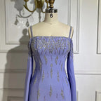 Lilac Mermaid Evening Dress with Cape Sleeves Luxury Wedding Party Gowns LA72407