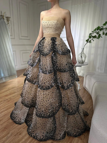 Robe de soirée luxueuse noire et blanche de Dubaï LA72505A 