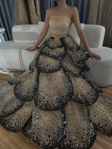 Robe de soirée luxueuse noire et blanche de Dubaï LA72505A 