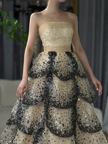 Robe de soirée luxueuse noire et blanche de Dubaï LA72505A 