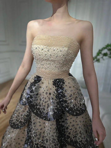 Robe de soirée luxueuse noire et blanche de Dubaï LA72505A 