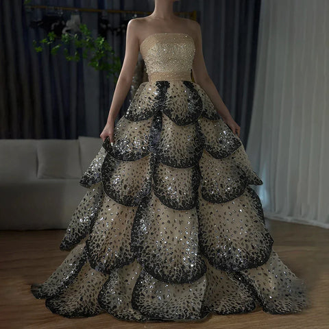 Robe de soirée luxueuse noire et blanche de Dubaï LA72505A 